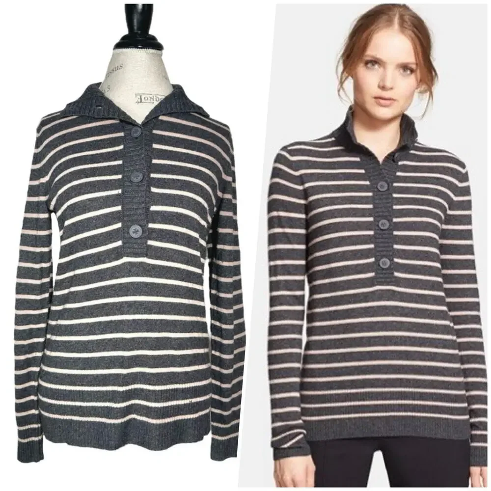 Tory Burch | Women | Wool Cashmere Blend Stripe LS Mock Neck Sweater | Small